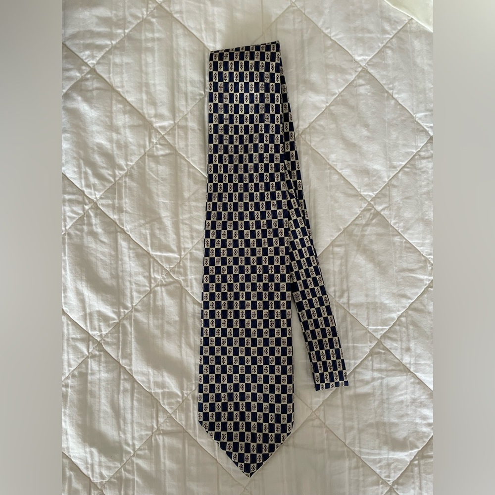 XMI Navy and Cream Checkered Tie